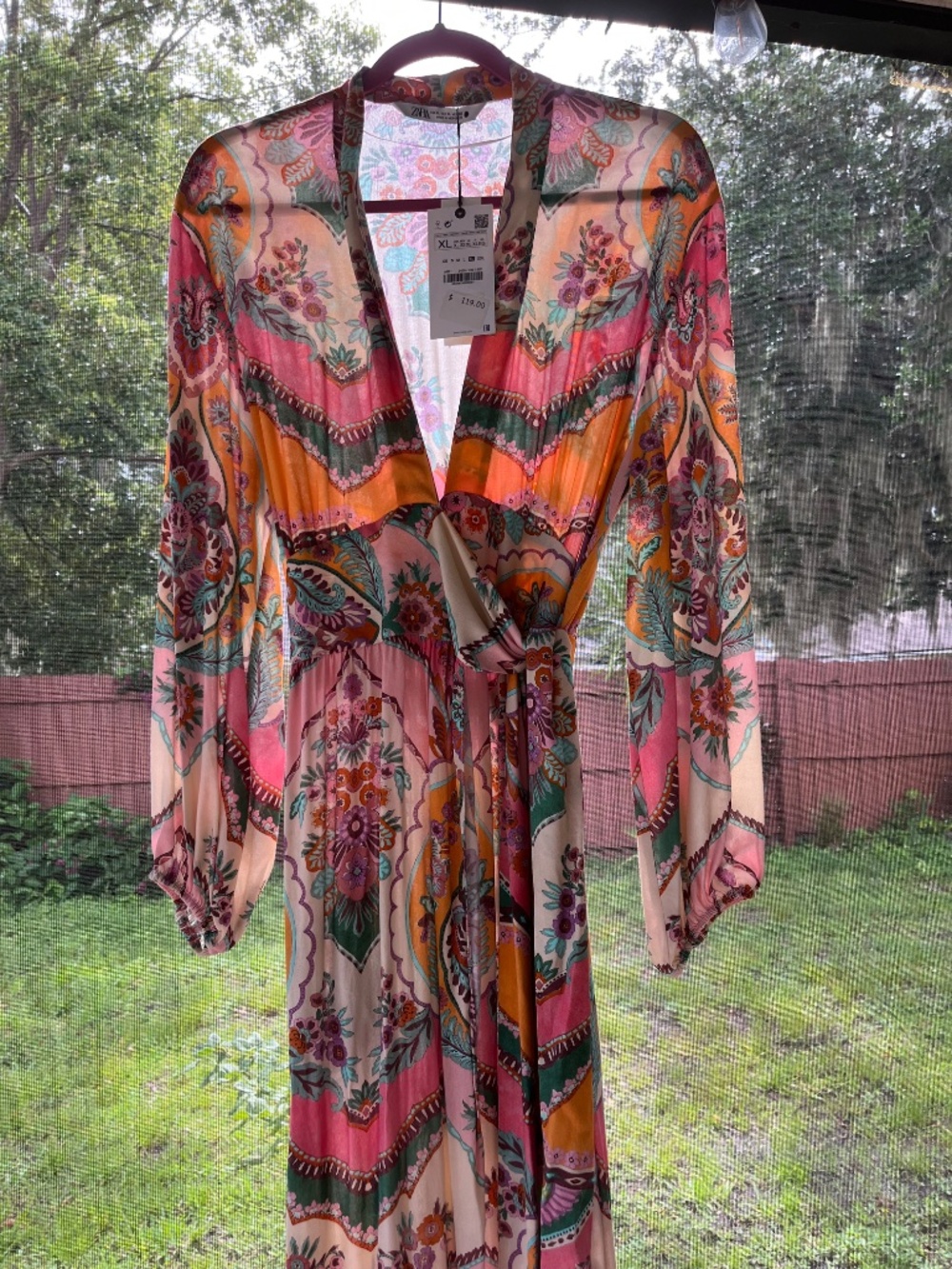 ZARA NWT WOMAN PRINTED MAXI WRAP DRESS PINK size XL - Picture 7 of 14